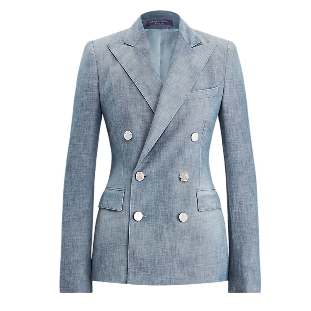 Ralph Lauren Collection Camden Chambray Indigo Blazer Double Breasted 12 - Picture 2 of 16